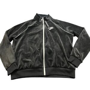 Nike Women's Full Zip‎ Velour Jacket Black/White CJ4912-010 Size Large Retro